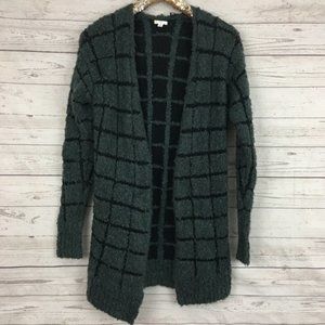 BP chunky thick long open checked green cardigan